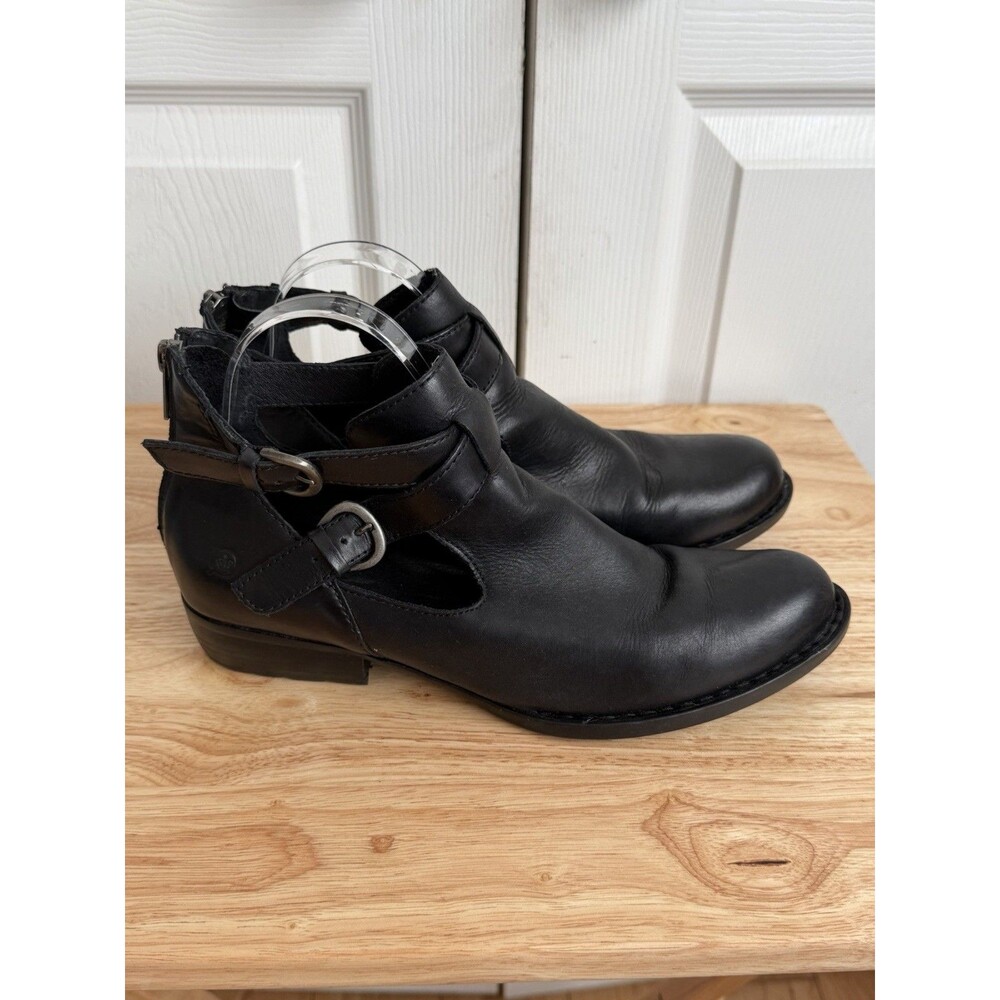 Born Kamilla Boots Womens Size 9 M Black Leather Bootie Ankle Casual Strappy